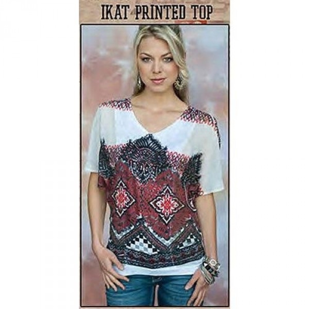 Petrol Aztec Printed IKAT Blouse Top - Picture 2 of 7